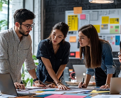 Business team collaborating on a project strategy